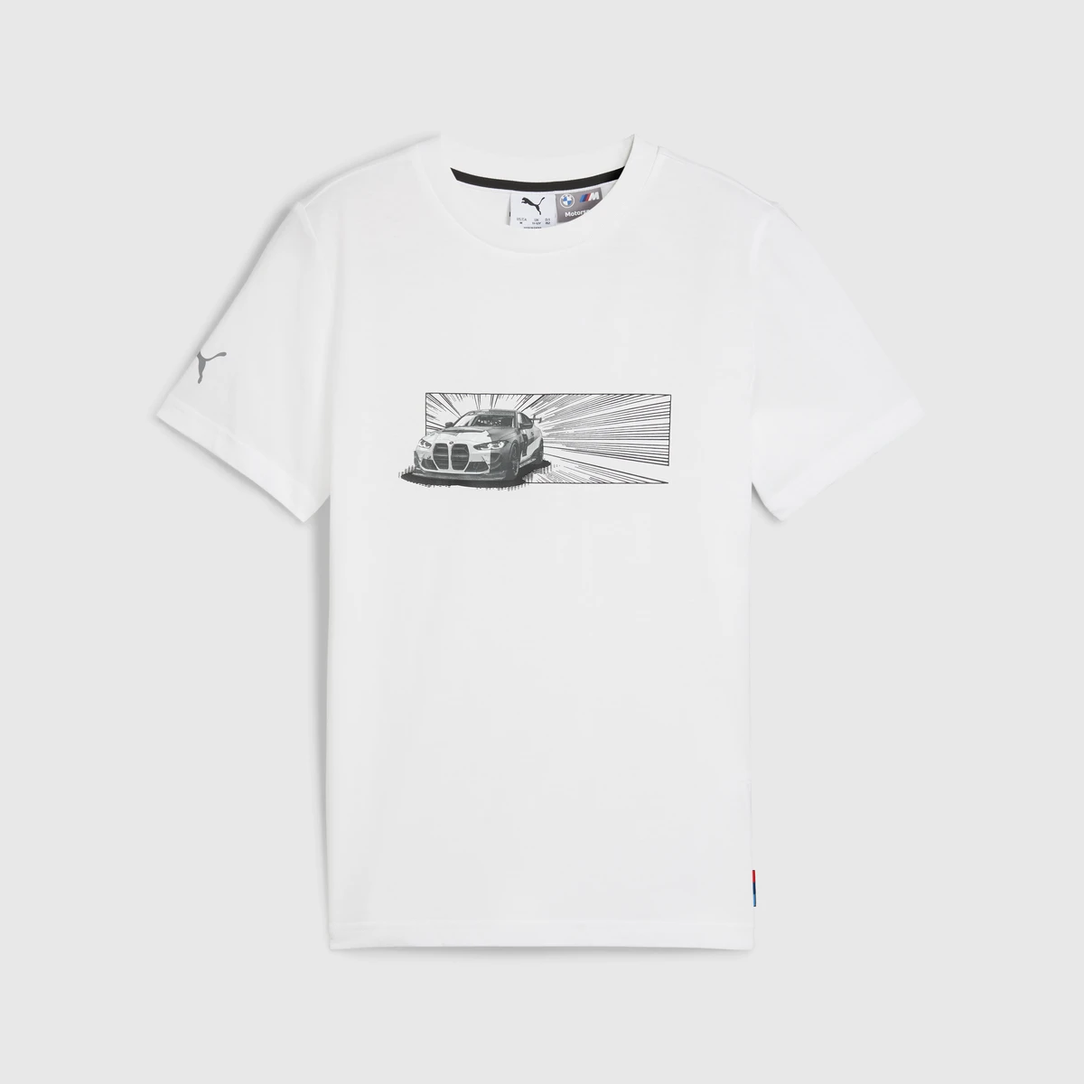 Футболка BMW M Motorsport Kids с принтом автомобиля (PUMA White), размер 128